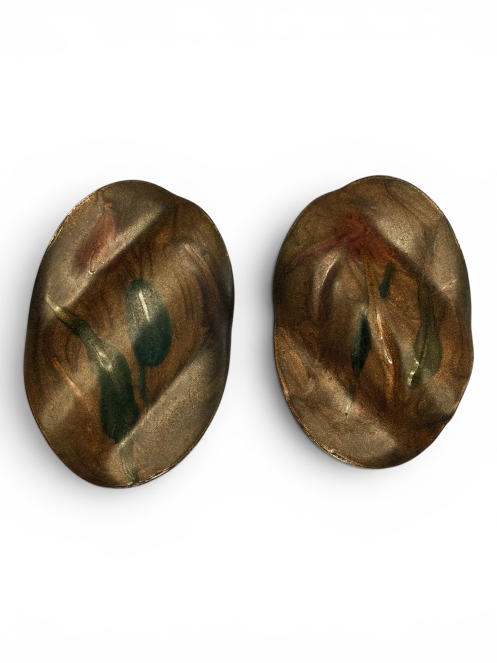 Vtg 80s Modernist Artisan Sculptural Earrings – Abstract Patina & Oxidized Metal